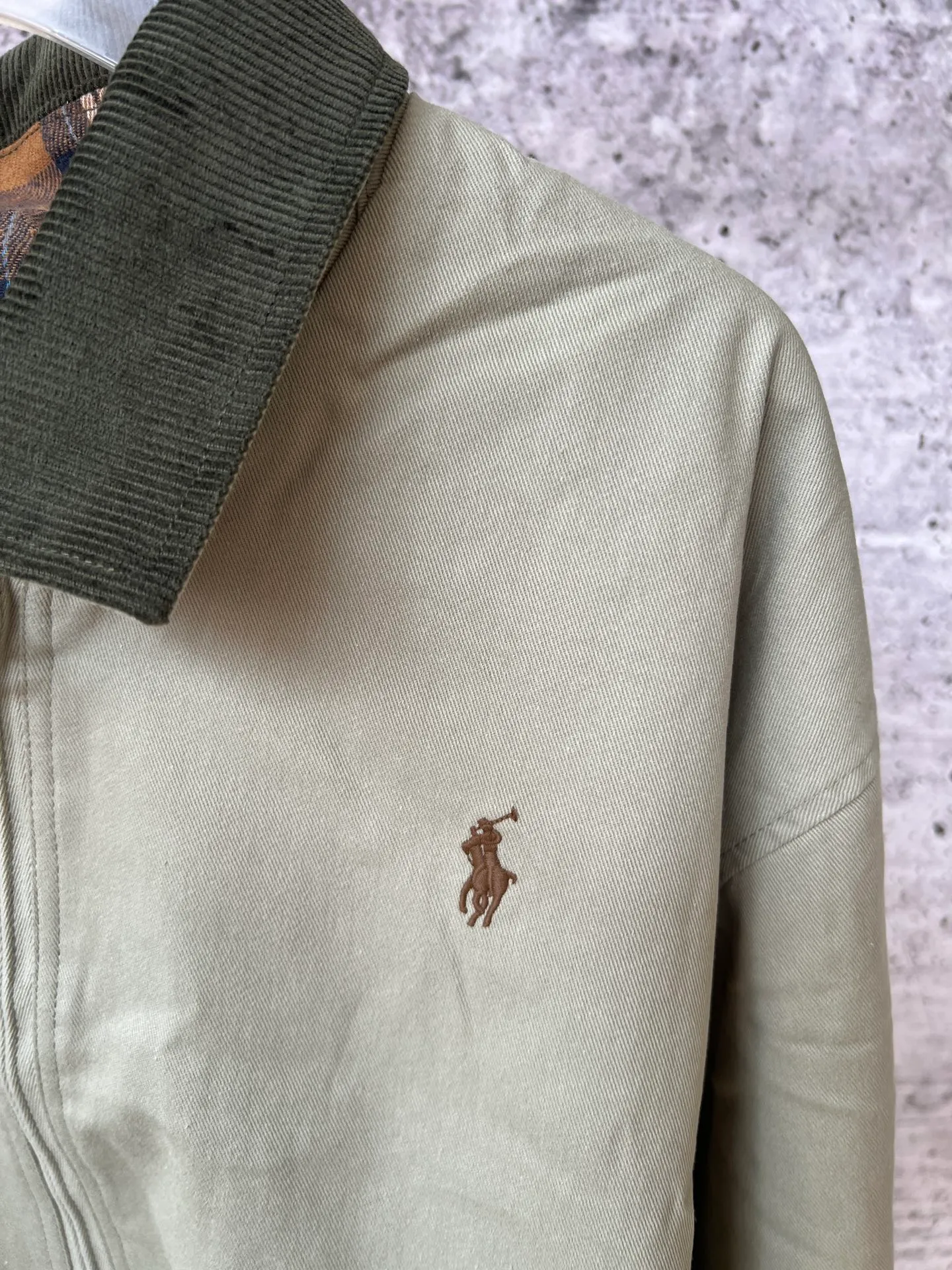P310 Ralph Lauren women's autumn short wide jacket, short wide version with loose bust, elongated upper body effect, lining with plaid fabric, corduroy contrast collar added to the collar to make it more personalized, imported embroidered pony logo, fine workmanship and customized hardware accessories